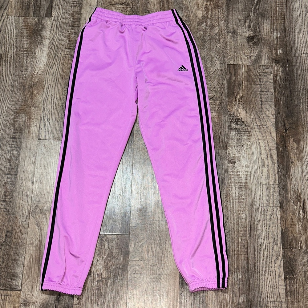 Adidas Kids Purple Joggers with Black Stripes